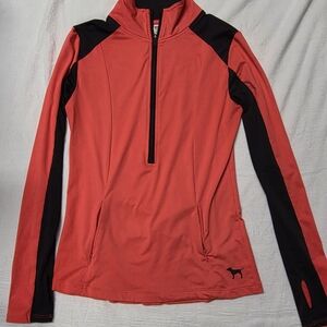 PINK Victoria's Secret Coral and Black Quarter-Zip Sweatshirt